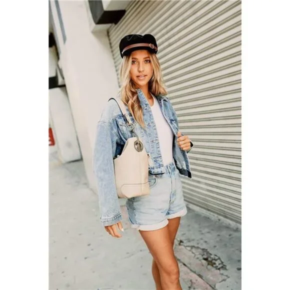 Hobo Shoulder Bag – White Faux Leather With Big Snap Hook, Detachable Strap, 14x10.5x4.25 Inches